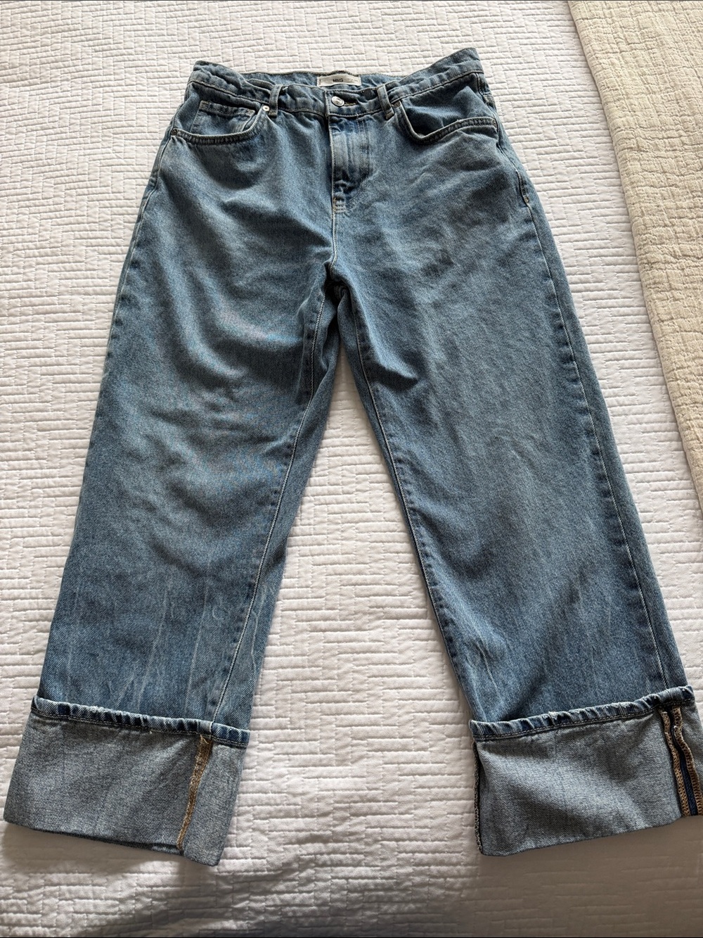 Mango - Women's Blue Wide-Leg cuffed Jeans size 6